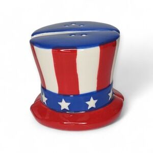 Patriotic‎ Americana Flag Stars Stripes Uncle Sam Tophat Salt Pepper Shaker Set